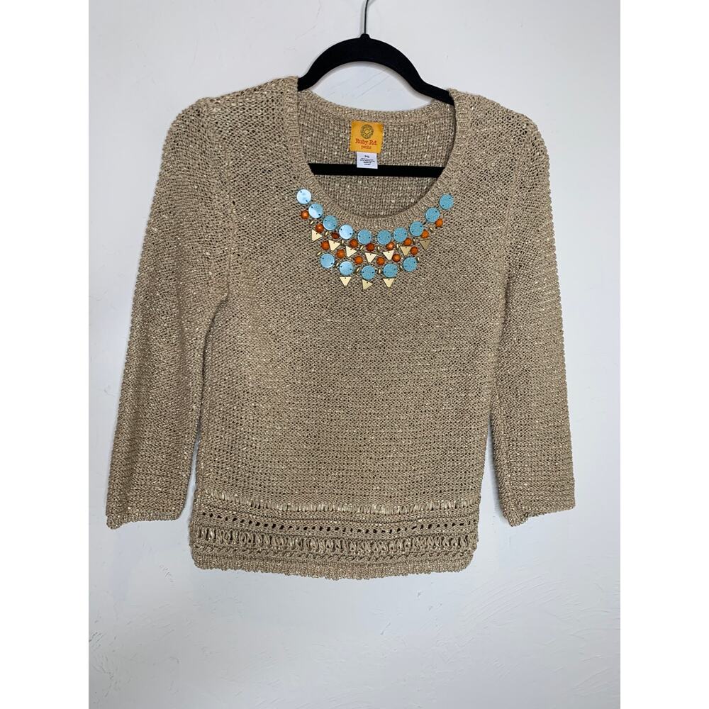 Gold Beaded Sweater Size Small Petite Turquoise Gold Rust Beads Western - Picture 5 of 8
